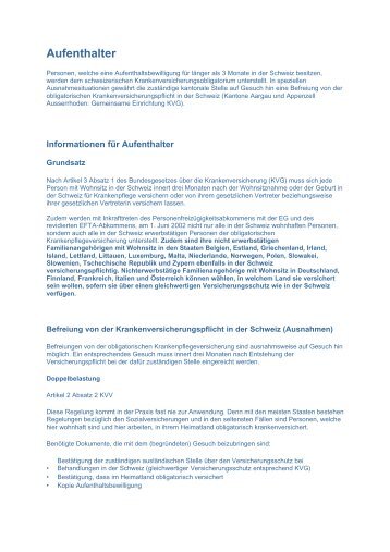 Aufenthalter - Krankenversicherung Schweiz