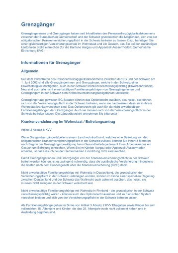 Grenzgänger und Befreiung - Krankenversicherung Schweiz