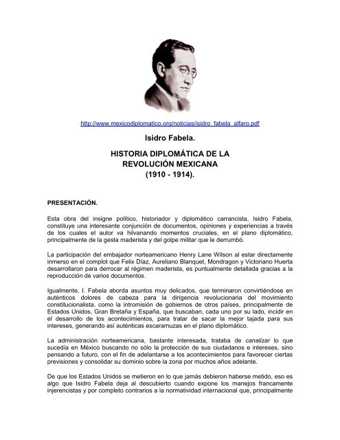 Isidro Fabela. HISTORIA DIPLOMÁTICA DE LA REVOLUCIÓN