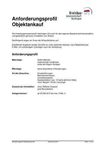 Anforderungsprofil Objektankauf - Kreisbaugenossenschaft ...