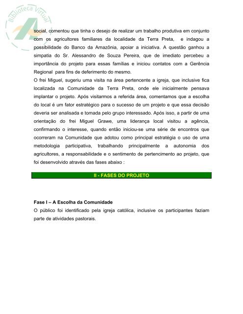 Projeto Horta de Produção Comunitária – PHPC - Banco da Amazônia