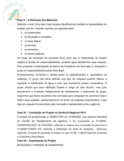 Projeto Horta de Produção Comunitária – PHPC - Banco da Amazônia