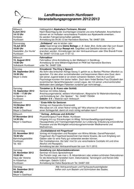 Landfrauenverein Huntlosen Veranstaltungsprogramm 2012/2013