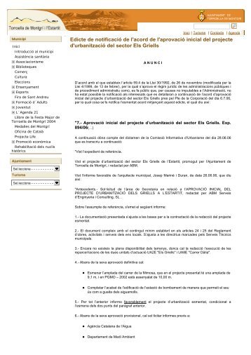 Edicte de notificació de l'acord de l'aprovació inicial del projecte d ...