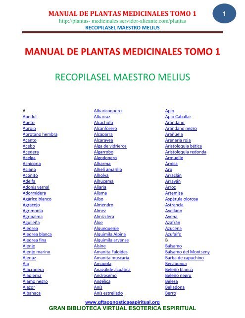 Manual De Plantas Medicinales Tomo 1 Gran Fratervidad Tao