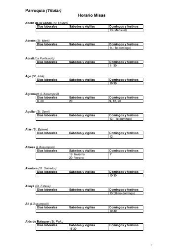 Parroquia (Titular) Horario Misas - Bisbat d'Urgell