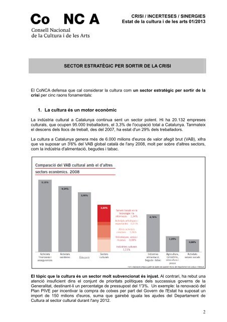 resum informe anual de la cultura 2012 - CoNCA Consell Nacional ...