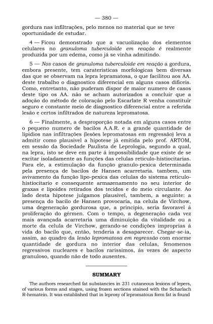 sobre a presença de lipidios nas lesões cutaneas de lepra