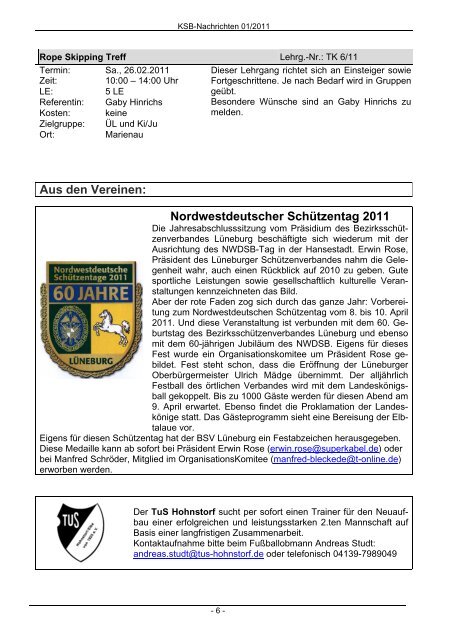 Heft Januar 2011 - Kreissportbund-Lüneburg