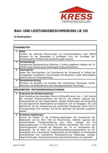 Leistungsbeschreibung Bodenplatte LB 105 - Kress-Keller.de