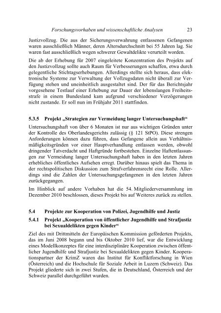 Tätigkeitsbericht 2010 - Kriminologische Zentralstelle eV