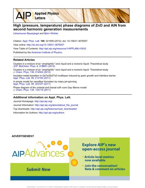 High (pressure, temperature) phase diagrams of ZnO and AlN from ...