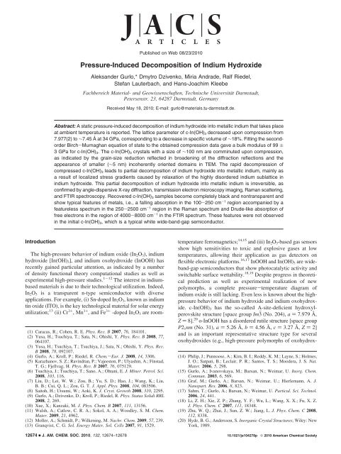 Pressure-Induced Decomposition of Indium Hydroxide