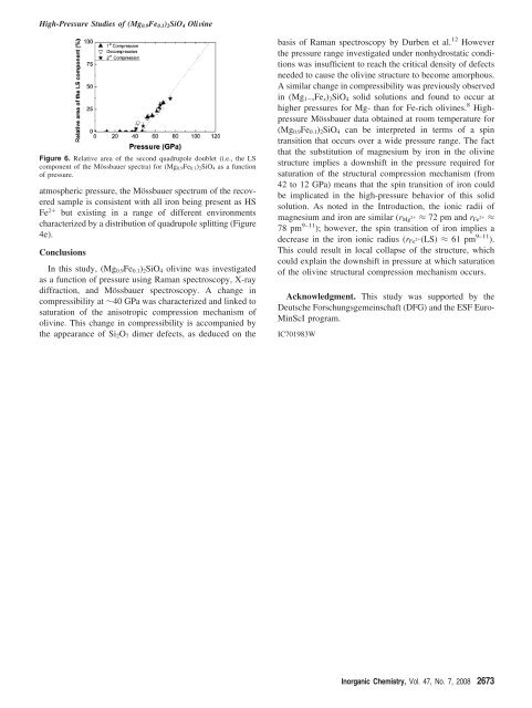 High-Pressure Studies of (Mg0.9Fe0.1)2SiO4 Olivine Using Raman ...