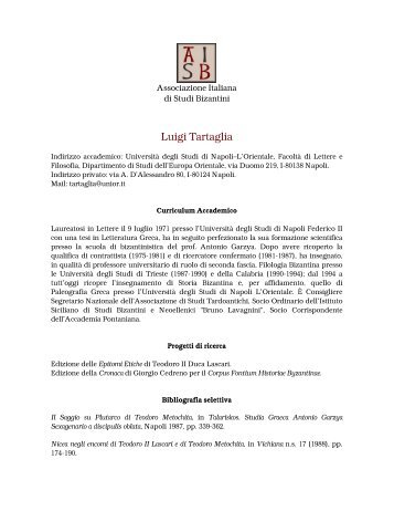 Luigi Tartaglia - Associazione Italiana Studi Bizantini