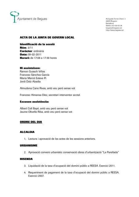 03/11 Acta de Junta Ordinaria de l - Ajuntament de Begues