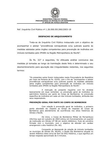 Ref. Inquérito Civil Público no 1.26.000.001360/2003-18 ...