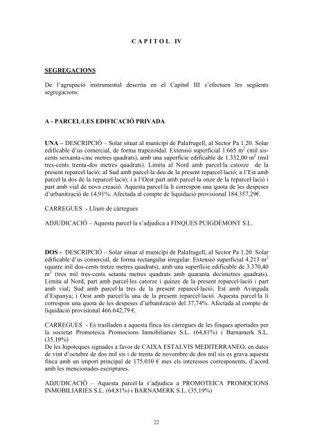 PROJECTE DE REPARCEL - Ajuntament de Palafrugell