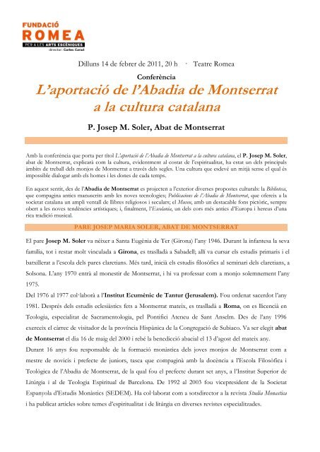 L'aportació de l'Abadia de Montserrat a la cultura ... - Grup Focus