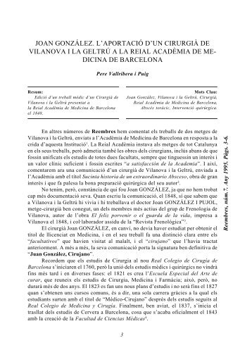 joan gonzález. l'aportació d'un cirurgià de vilanova i ... - Additaments