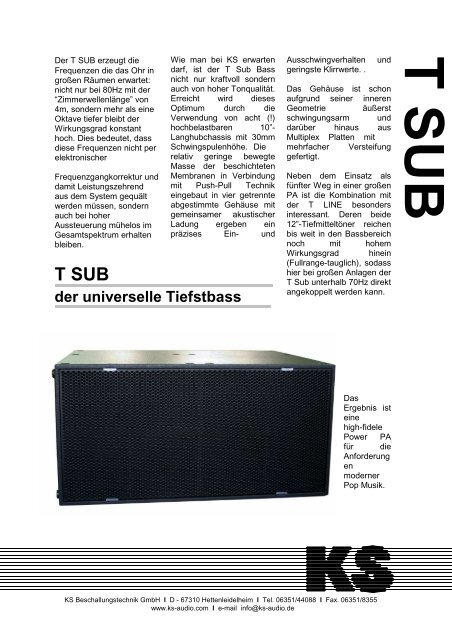 Datenblatt / datasheet T SUB - KS-Audio