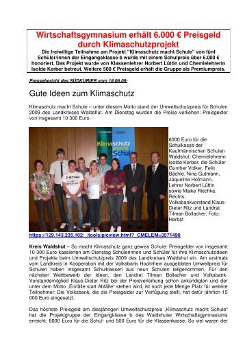 18.06.09 Klimaschutzpreis und 6.500 EUR gewonnen