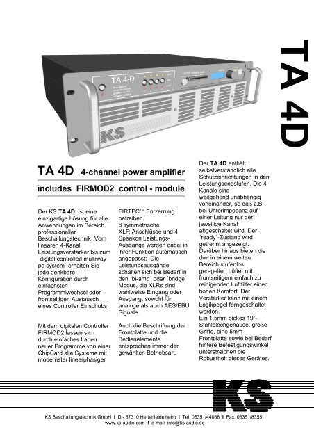 Datenblatt / datasheet TA4D - KS-Audio