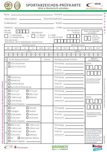 SPORTABZEICHEN-PRÜFKARTE