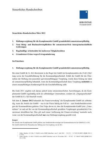 Steuerliches Rundschreiben - KSB Intax