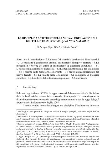 la disciplina antitrust della nuova legislazione sui diritti di trasmissione