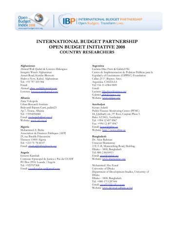 Researcher Contact List 2008 - International Budget Partnership