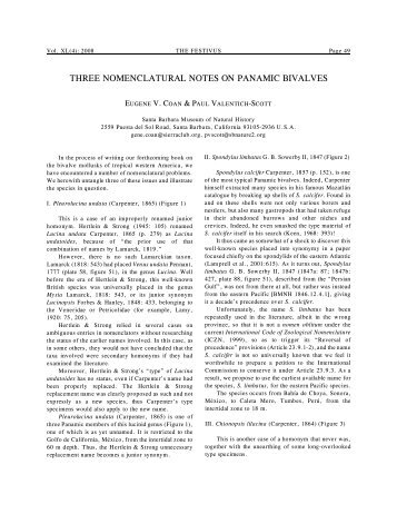 three nomenclatural notes on panamic bivalves - Santa Barbara ...