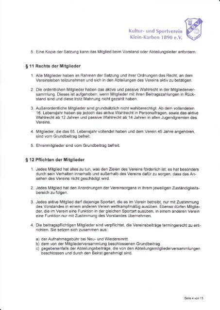 Download der Satzung als PDF-Dokument - KSV Klein-Karben