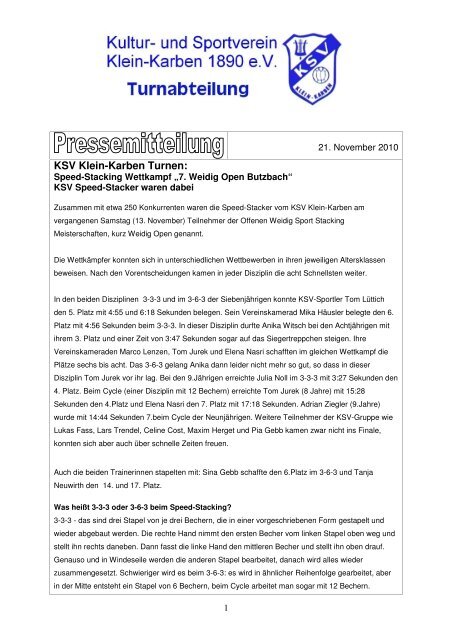 Bericht über die 7. Weidig Open - KSV Klein-Karben