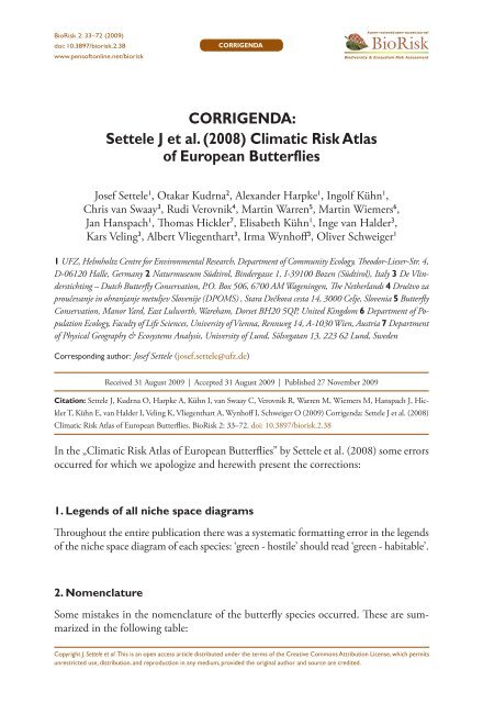 Settele J et al. (2008) Climatic Risk Atlas of European Butterflies