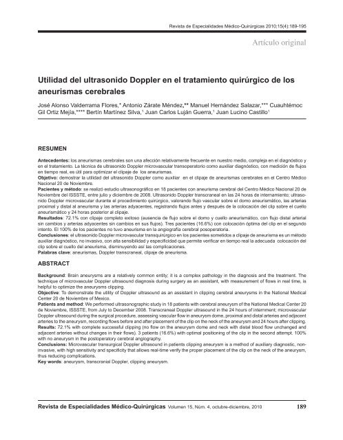 Artículo original Utilidad del ultrasonido Doppler en el tratamiento ...