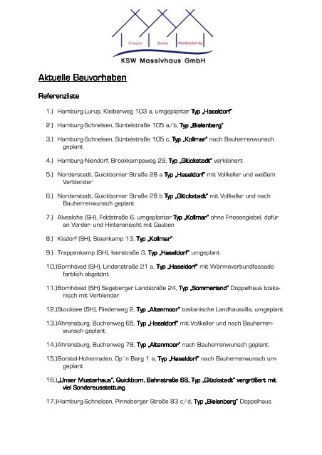 Referenzliste Januar 2012 - KSW Massivhaus GmbH