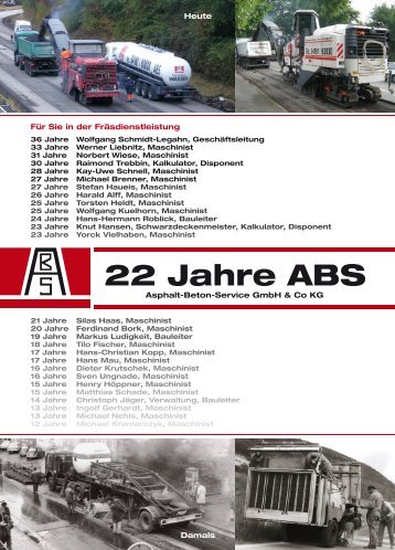 22 Jahre ABS - ABS Asphalt-Beton-Service Gmbh & Co. KG