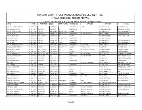 Mcnairy county funeral home records dec 1927 - 1957