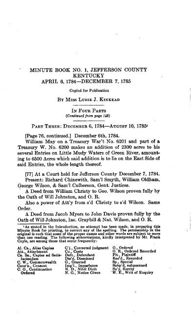 MINUTE BOOK NO 1 JEFFERSON COUNTY KENTUCKY APRIL 6