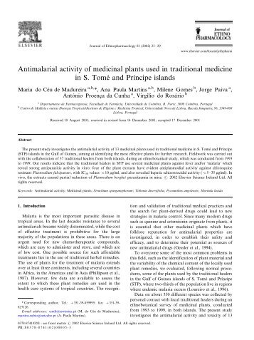 Antimalarial activity of medicinal plants used in traditional medicine ...