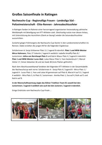 Großes Saisonfinale in Ratingen - Kölner Triathlon Team 01 eV