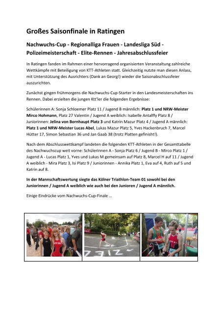 Großes Saisonfinale in Ratingen - Kölner Triathlon Team 01 eV