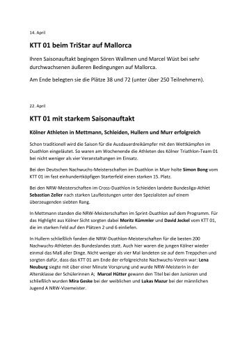 April 2012 - Berichte aus dem April - Kölner Triathlon Team 01 eV