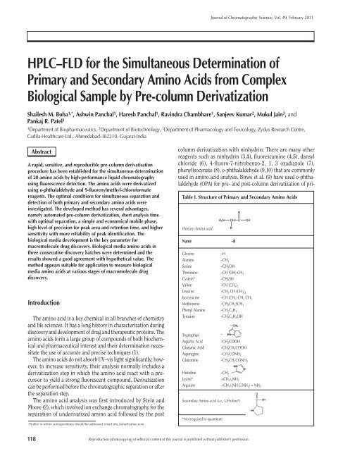 HPLC–FLD for the Simultaneous Determination of Primary and ...