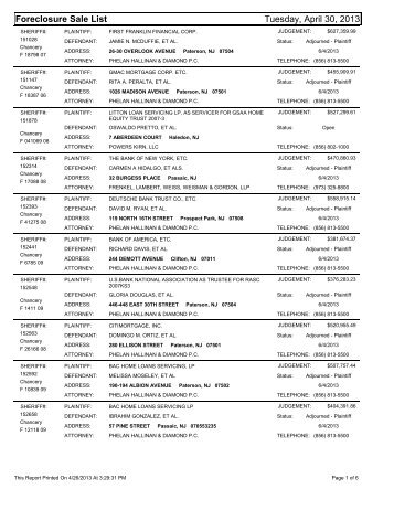 Sheriff Sale List - Passaic - Passaic County Sheriff's Department