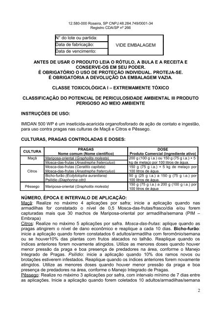 imidan500wp - Secretaria da Agricultura e Abastecimento