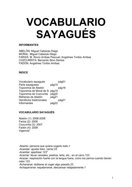 VOCABULARIO SAYAGUÉS - Furmientu