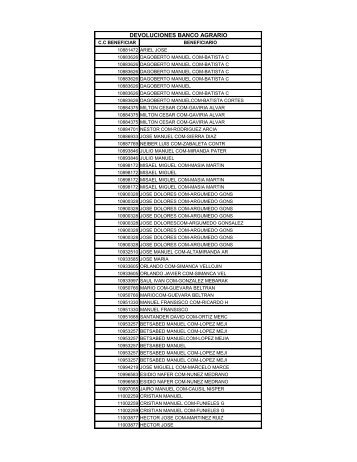 DEVOLUCIONES BANCO AGRARIO - Comcaja