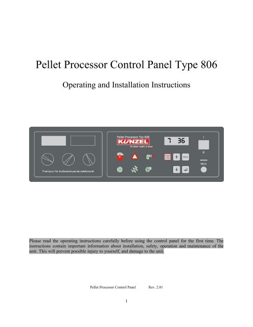 Pellet Processor Control Panel Type 806